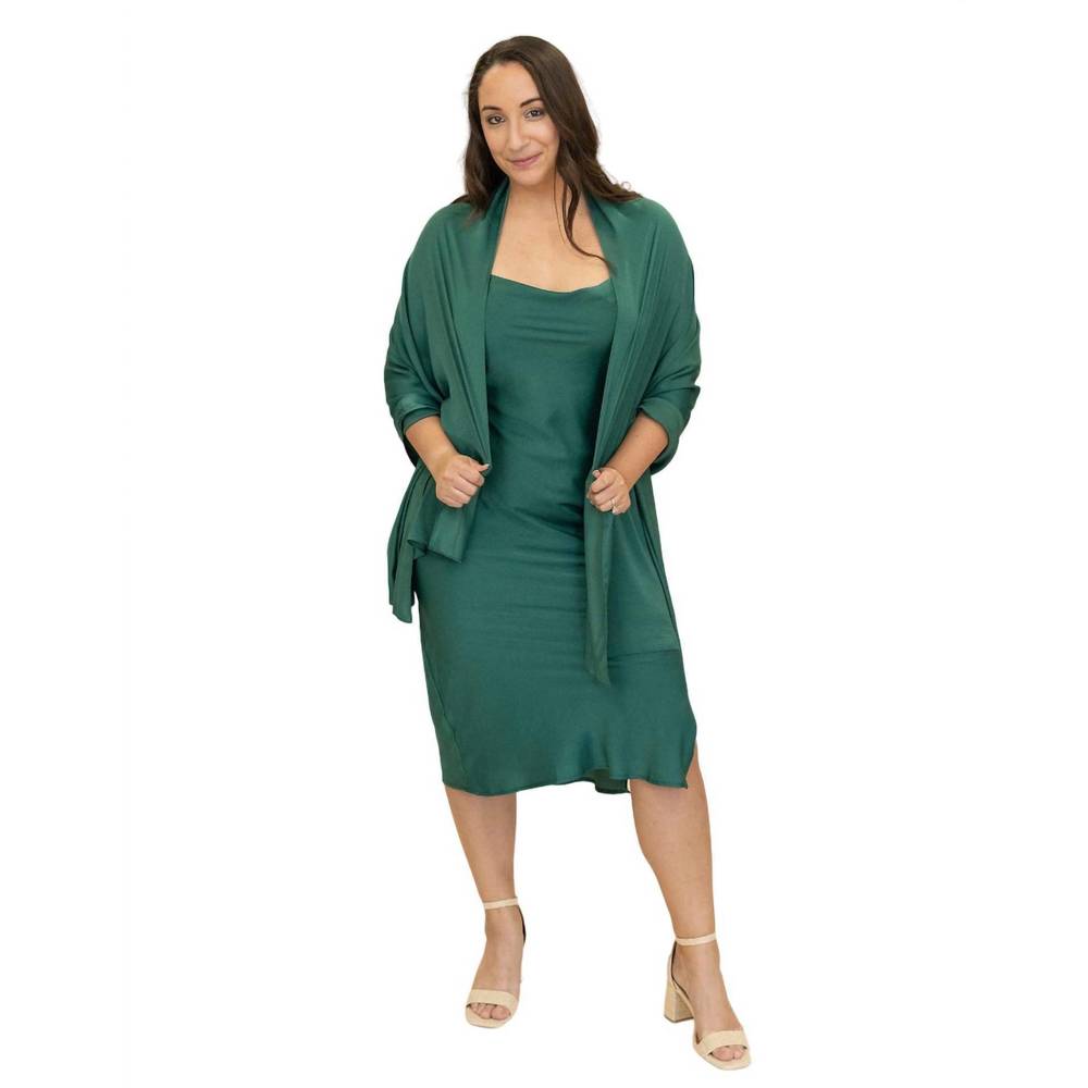 NEW SADIE & SAGE mirage cowl neck midi dress with shawl in forest green